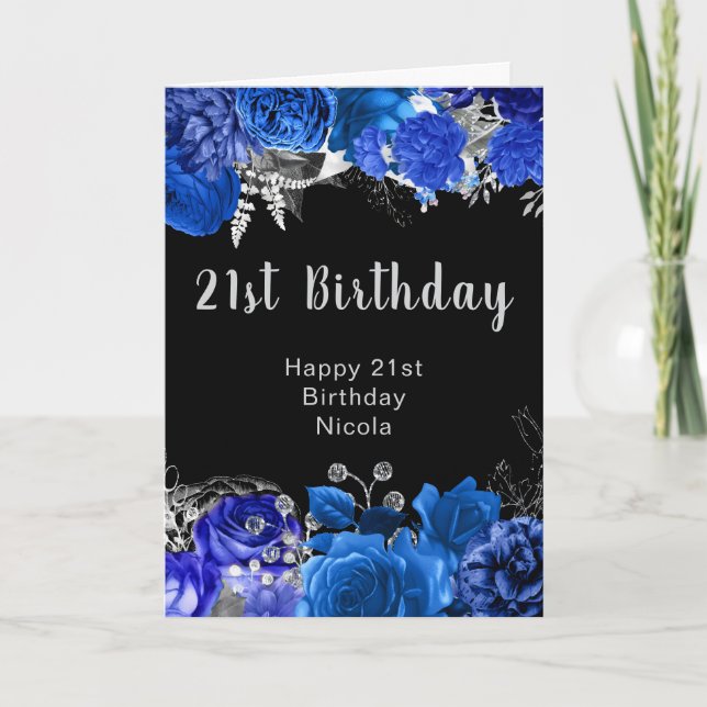 Carte Fête d'anniversaire élégante bleue et argentée (Devant)