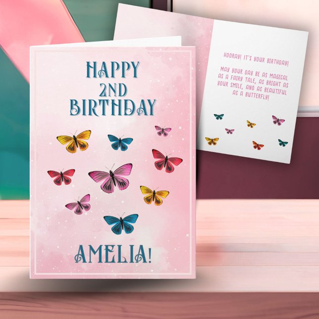 Carte Fête d'anniversaire fille papillon rose mignonne  (Créateur téléchargé)