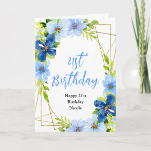 Carte Fête d'anniversaire florale bleu marine et bleu bé
