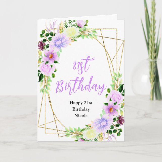 Carte Fête d'anniversaire florale violette de printemps (Devant)