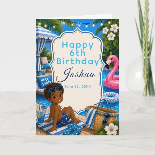 Carte Fête d'anniversaire garçon à la piscine bleue  (Devant)