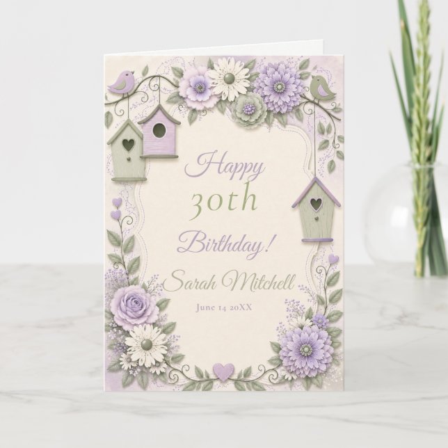 Carte Fête d'anniversaire lavande et vert sauge (Devant)