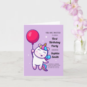 Carte Fête d'anniversaire licorne arc-en-ciel mignonne