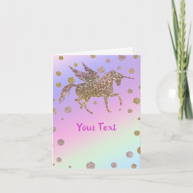 Carte Fête d'anniversaire licorne points dorés pastel ar (Devant)