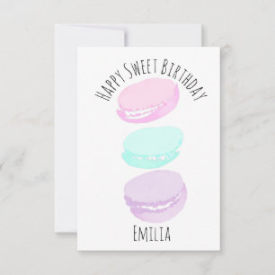 Carte Fête d'anniversaire pastel mignon macaron aquarell
