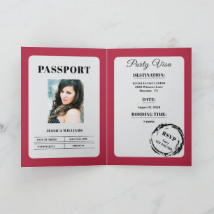 Carte Fête d'anniversaire rose de style passeport