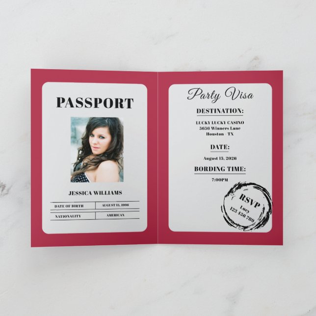 Carte Fête d'anniversaire rose de style passeport (Intérieur)