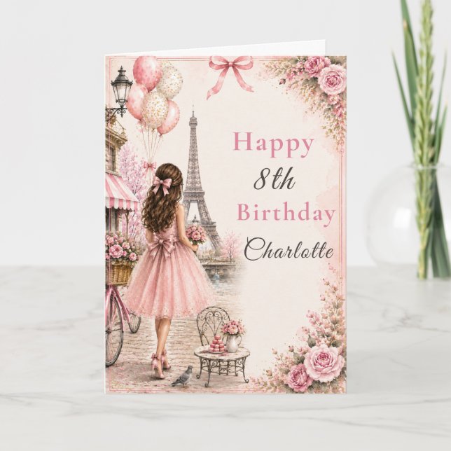 Carte Fête d'anniversaire Rose Paris (Devant)