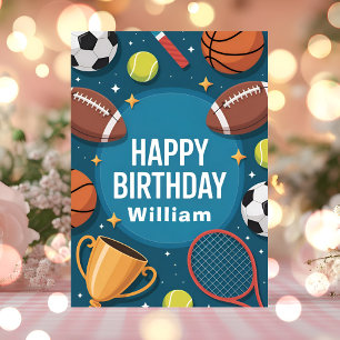 Carte Fête d'anniversaire sportive Bleu Temps de jeu