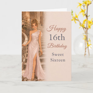 Carte Fête d'anniversaire Sweet 16 Rose Pâle Élégante