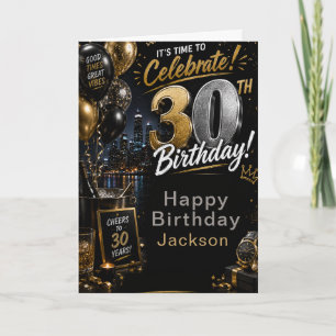 Carte Fête d'anniversaire trente ans Black Gold