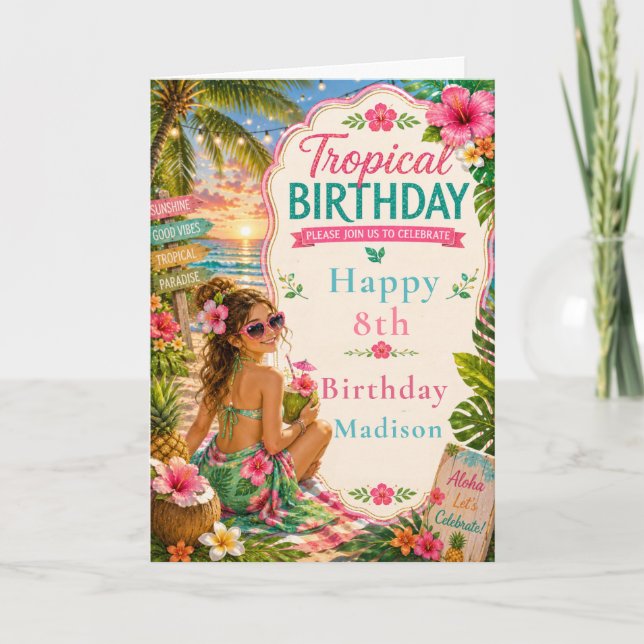 Carte Fête d'anniversaire tropicale (Devant)