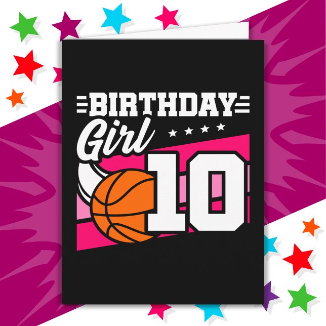 Carte Fête de basket-ball 10 ans Fille 10e anniversaire (Créateur téléchargé)