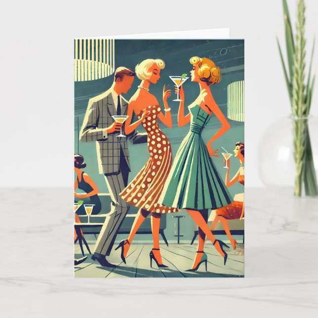 Carte Fête de cocktail de danse Martini moderne du milie (Devant)