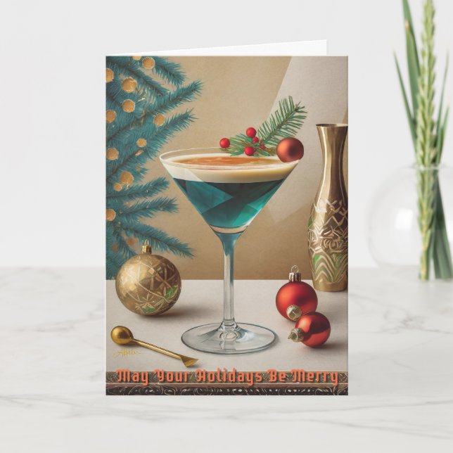 Carte Fête de Cocktail de Noël du Milieu du Siècle Happy (Devant)