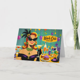 Carte Fête de cocktail rétro des années 50 Mardi Gras