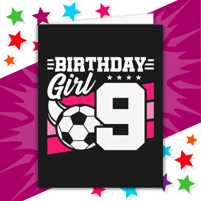 Carte Fête de football de 9 ans 9e anniversaire fille (Créateur téléchargé)