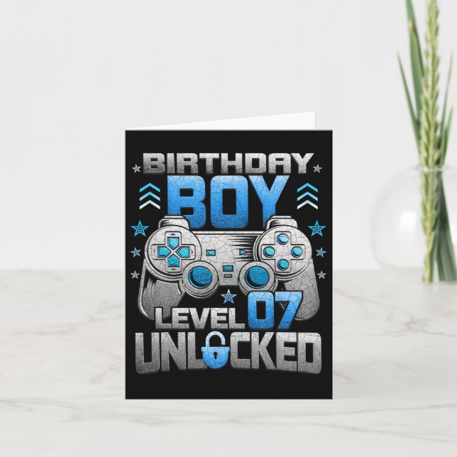 Carte Fête de jeu vidéo garçon 7 ans niveau 7 débloqué (Devant)