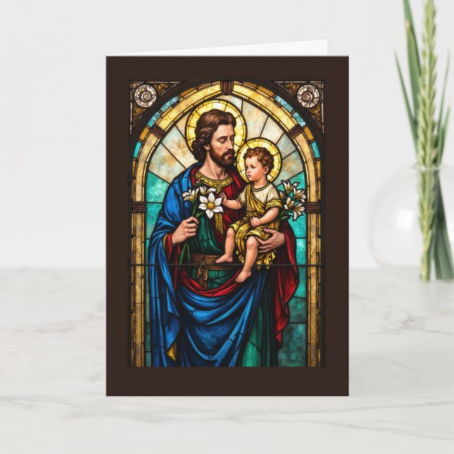 Carte Fête de la Saint Joseph Vitrail Catholique (Devant)