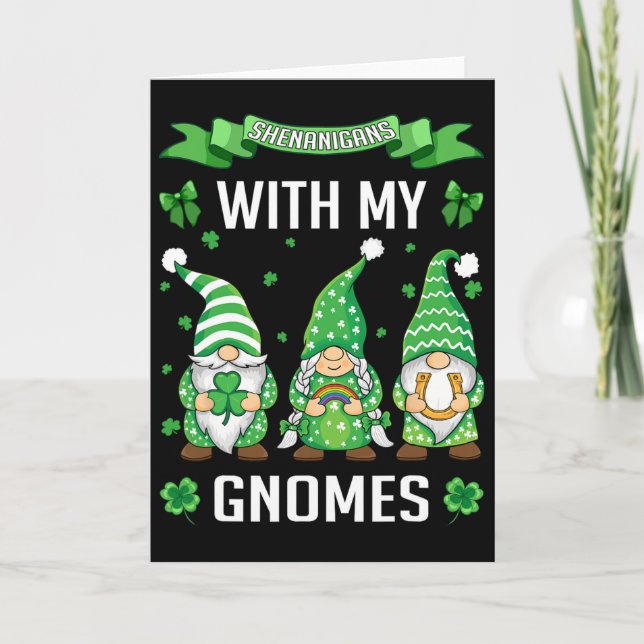 Carte Fête de la Saint-Patrick Trèfle Chanceux Gnomes Lé (Devant)