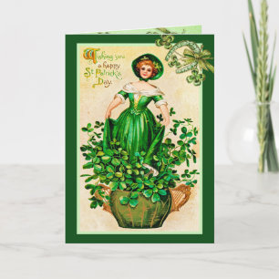 Carte Fête de la Saint-Patrick vintage Fille Irlandaise