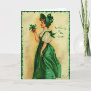 Carte Fête de la Saint-Patrick vintage : jeune femme por