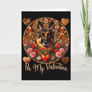 Carte Fête de la Saint-Valentin Chien Fleur Rouge Cœur -