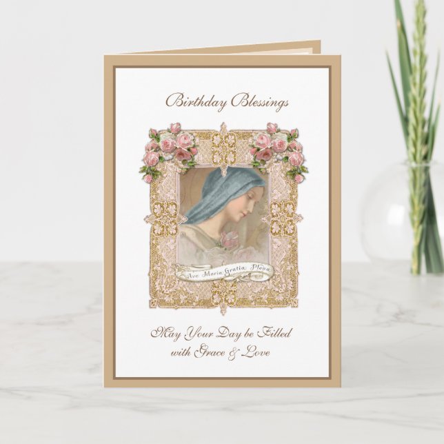 Carte Fête de la Vierge Marie rose rose (Devant)