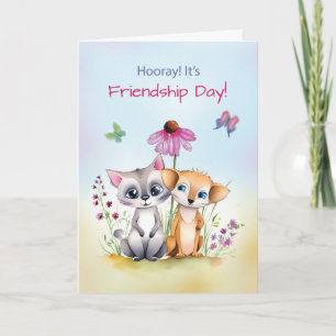 Carte Fête de l'amitié Animaux mignons avec fleurs