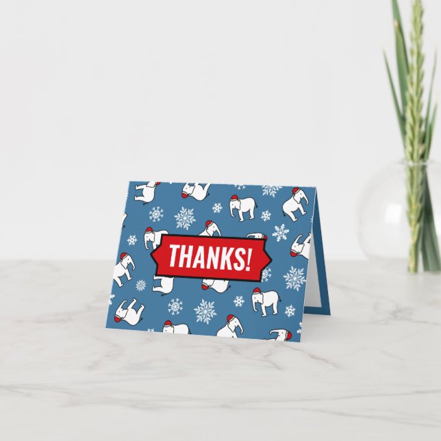 Carte Fête de l'Éléphant Blanc Noël (Bleu) Merci (Devant)