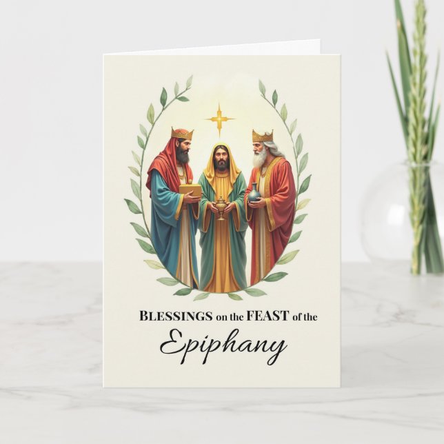 Carte Fête de l'Epiphanie Bénédiction Trois hommes sages (Devant)