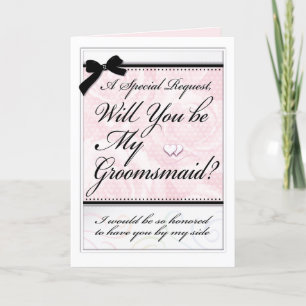 Carte Fête de mariage Groomsmaid Beaux Coeurs Rose
