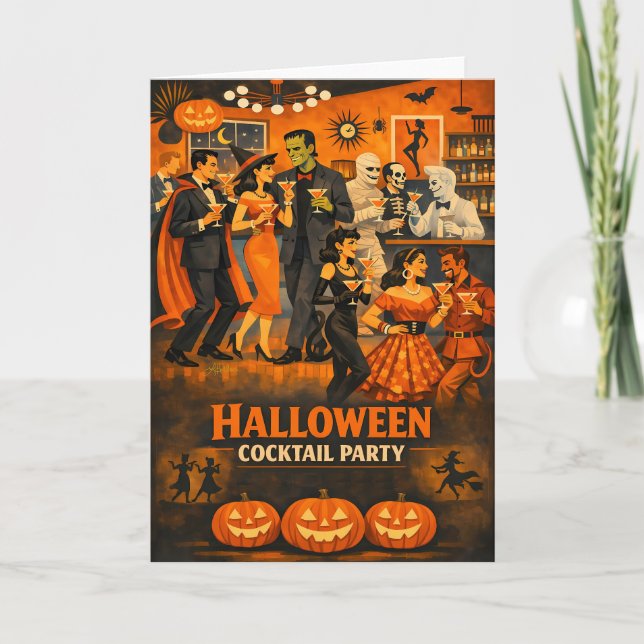 Carte Fête de martini d'Halloween en style Mid Century M (Devant)
