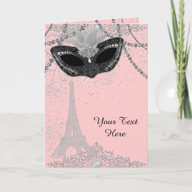 Carte Fête de Mascarade Rose et Noir à Paris (Devant)
