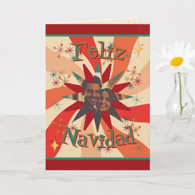 Carte Fête de milieu de siècle Joyeux Noël Photo et mess (Petite plante)