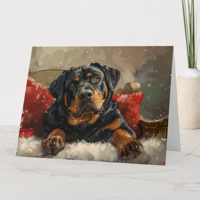Carte Fête de Noël de chien Rottweiler (Devant)