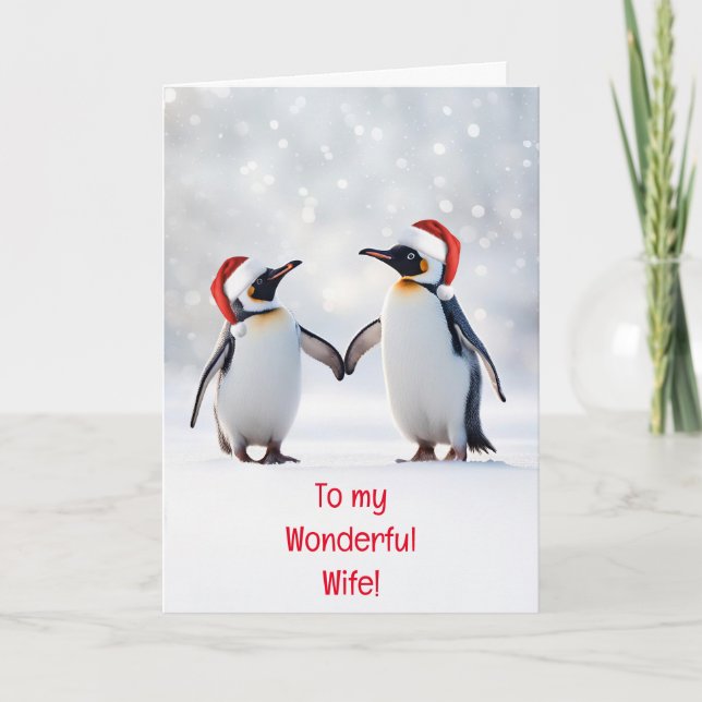 Carte Fête de Noël de la femme Amour mignon Penguins Nei (Devant)