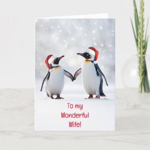 Carte Fête de Noël de la femme Amour mignon Penguins Nei
