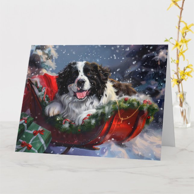 Carte Fête de Noël des chiens de Terre-Neuve (Fleur jaune)