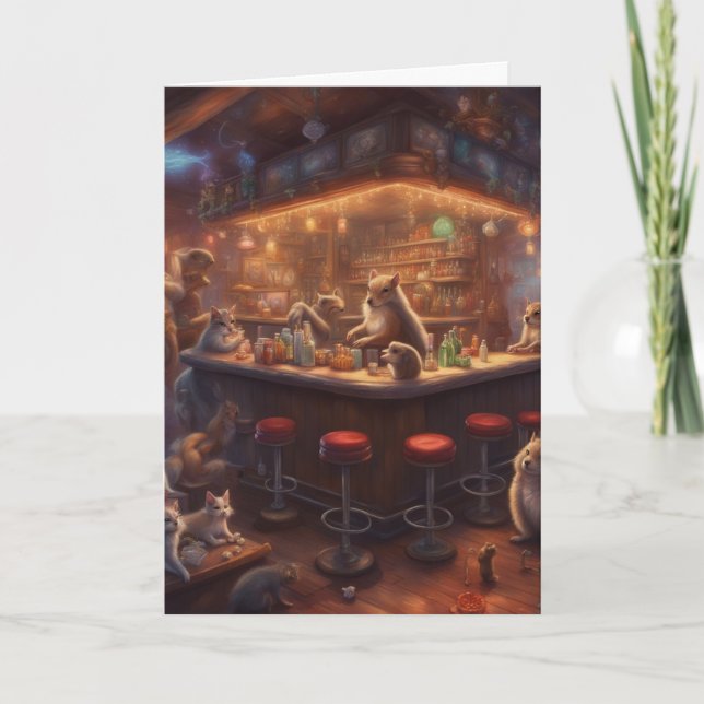 Carte Fête de Noël des créatures au bar client (Devant)