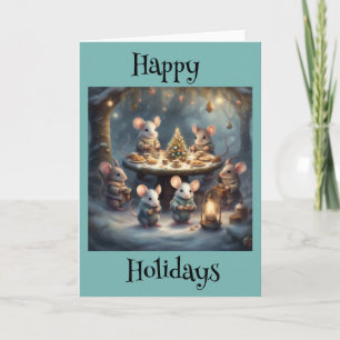 Carte Fête de Noël des souris fantaisistes dans les bois