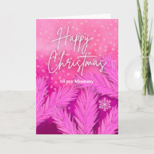 Carte Fête de Noël joyeuse à maman en rose avec branches