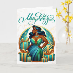 Carte Fête de Noël Stylée Femme Noire Glamour