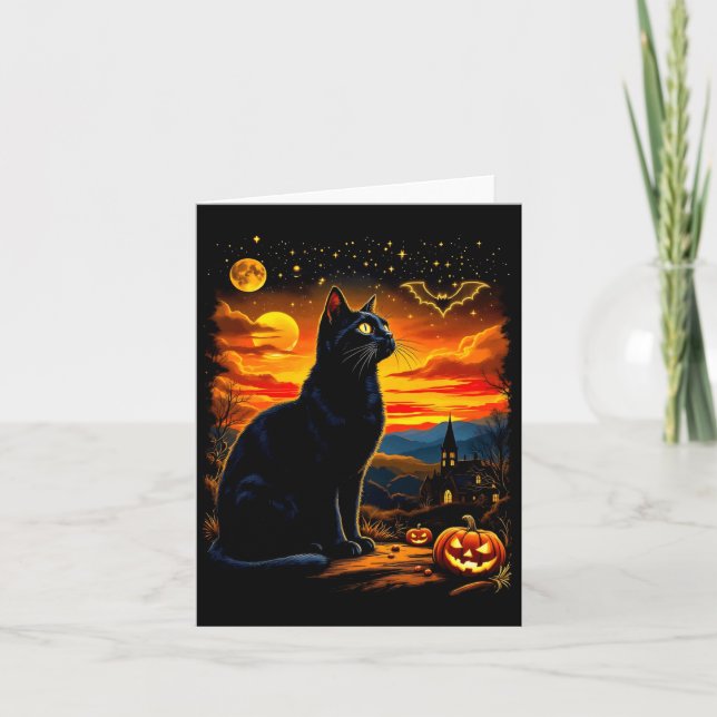 Carte Fête de patch de citrouille d'Halloween de chat no (Devant)