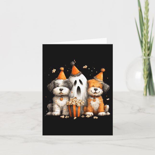 Carte Fête de pop-corn de chiens d'Halloween (Devant)