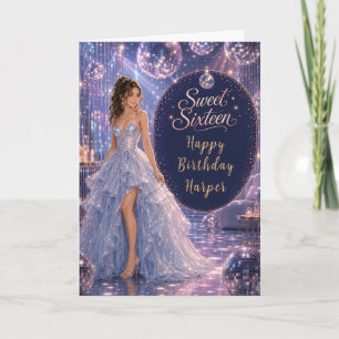 Carte Fête de Princesse Blue Disco Sweet 16