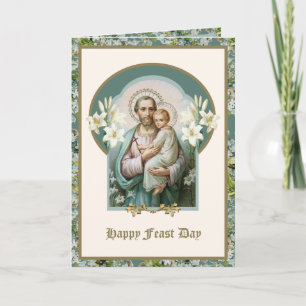 Carte Fête de Saint Joseph Jésus Floral Religieux Vintag