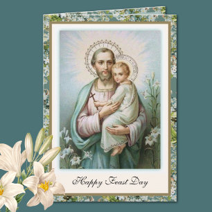 Carte Fête de Saint Joseph Jésus Floral Religieux Vintag