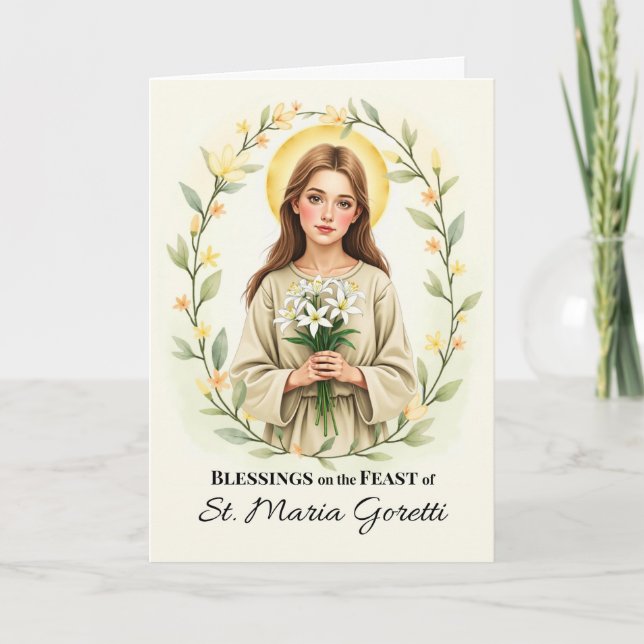 Carte Fête de Sainte Maria Goretti Bénédictions Lys (Devant)