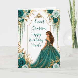 Carte Fête de Sweet Sixteen aux fleurs de vert sarcelle